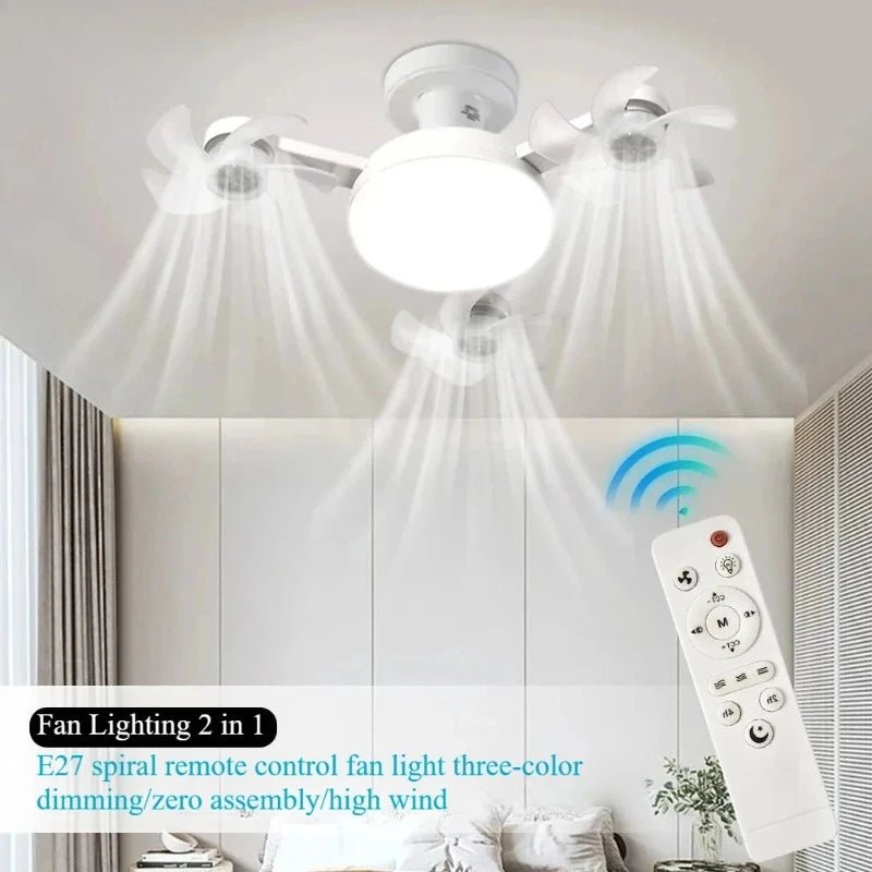Drone Design Silent Ceiling Fan Light E27 Base Remote Controlled Dimmable 3 Color LED Ceiling Fanlight for Living Room Bedroom - Flex Services