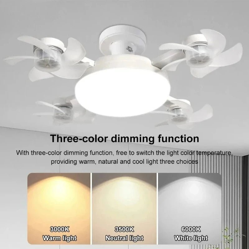 Drone Design Silent Ceiling Fan Light E27 Base Remote Controlled Dimmable 3 Color LED Ceiling Fanlight for Living Room Bedroom - Flex Services